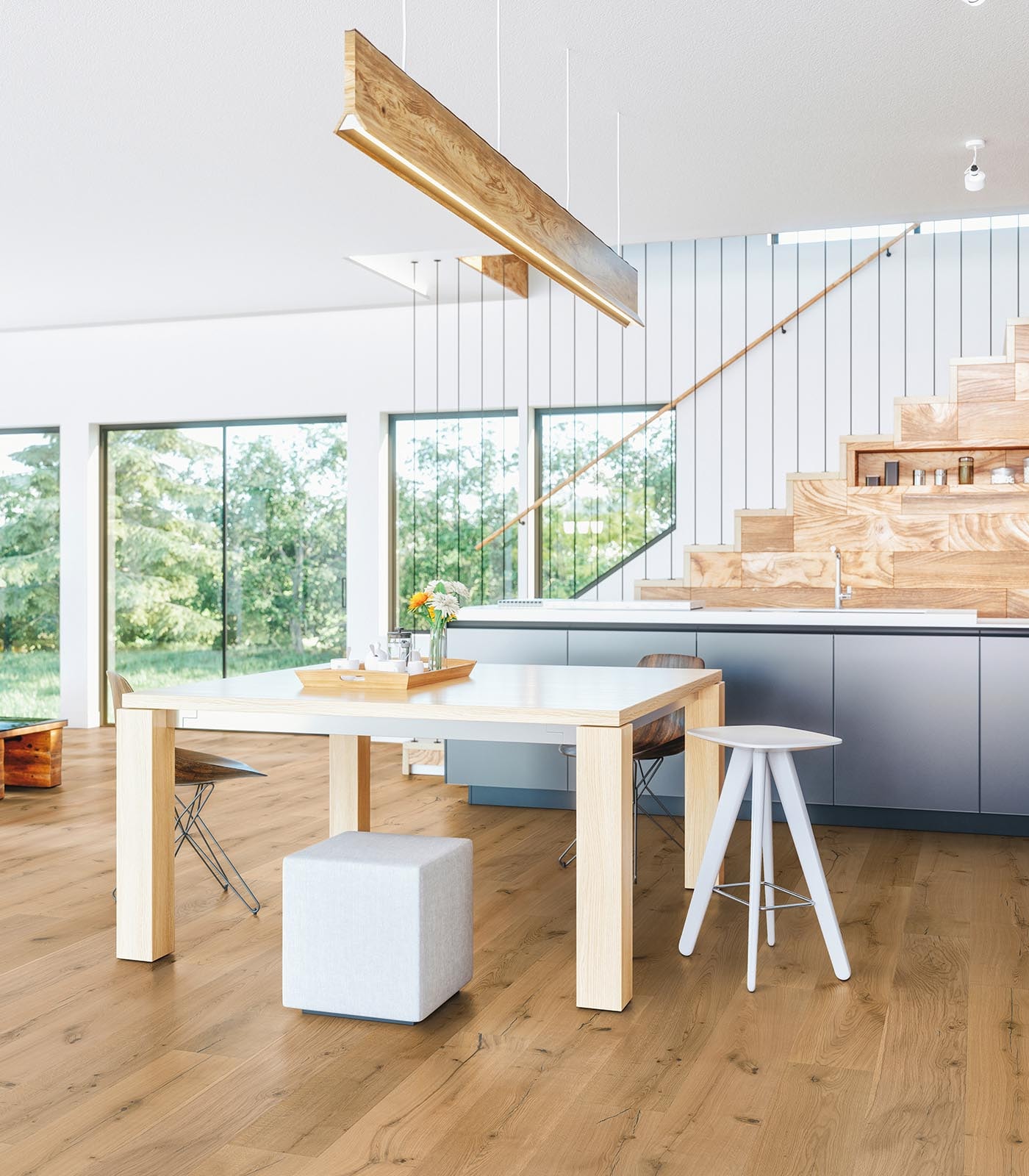 Oak Rügen flooring in a bright, open-plan showroom